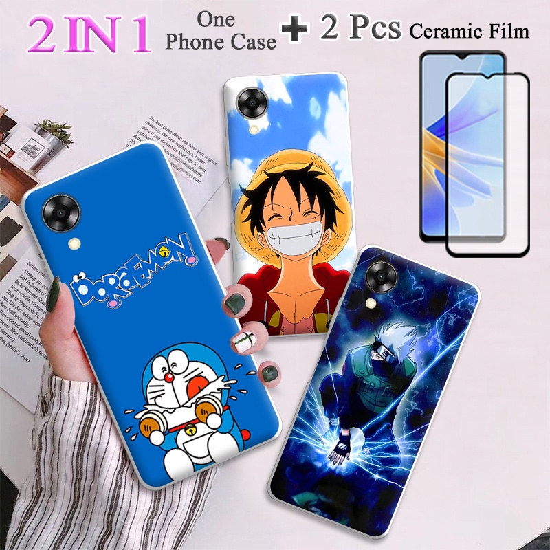 2 IN 1 OPPO A17K เคส พร้อมฟิล์มกันรอยหน้าจอเซรามิค โค้ง ฟิล์มนิรภัย
