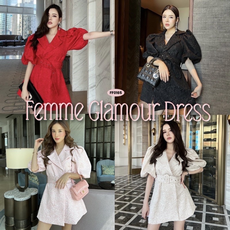 FLAT2112 FF0165 : FEMME GLAMOUR DRESS ชุดเดรสสั้น แขนตุ๊กตา(สี Cream)