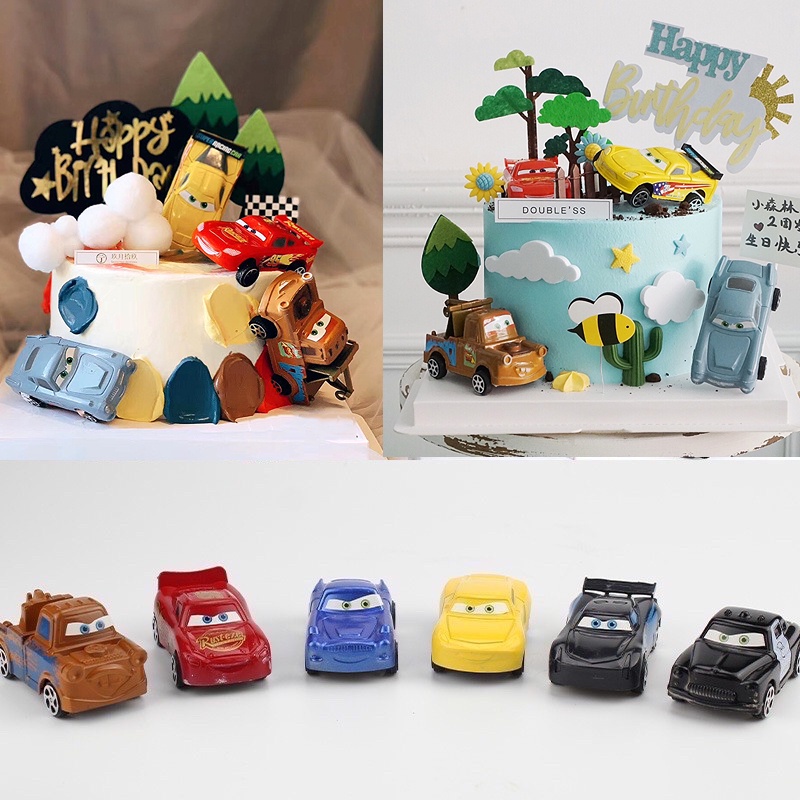 6 ชิ้น McQueen Cars ของเล่นเค้ก Topper สําหรับตกแต่ง