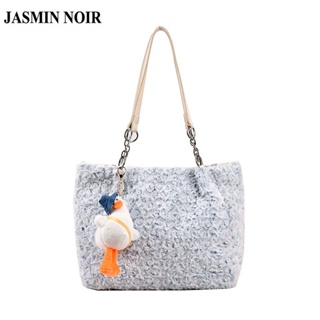 Jasmin NOIR กระเป๋าสะพายไหล่ กระเป๋าถือ ประดับขนเฟอร์ ขนาดใหญ่ สําหรับสตรี