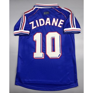 เสื้อบอล ย้อนยุค ทีมชาติ ฝรั่งเศส 1998 เหย้า Retro France Home พร้อมเบอร์ชื่อ 10 ZIDANE แชมป์บอลโลก World Cup Champions