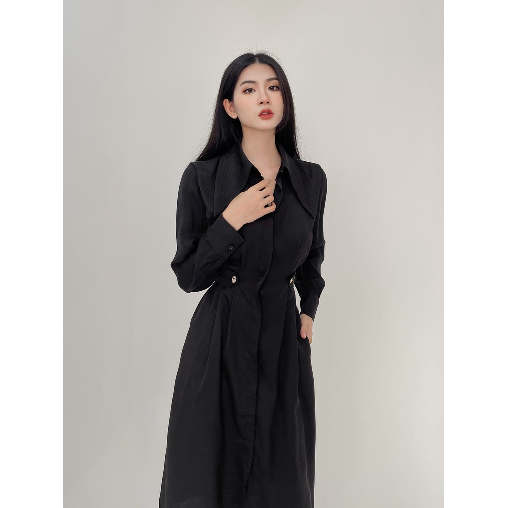 ชุดเดรสผู้หญิง เสื้อเชิ้ตใบ CCHAT คอปกเปลือย ทรงตรง มะม่วงนุ่ม 22VDE8006ST