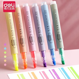 Deli ปากกาไฮไลท์ สีลูกกวาด เรืองแสง เครื่องเขียนนักเรียน 6 สี