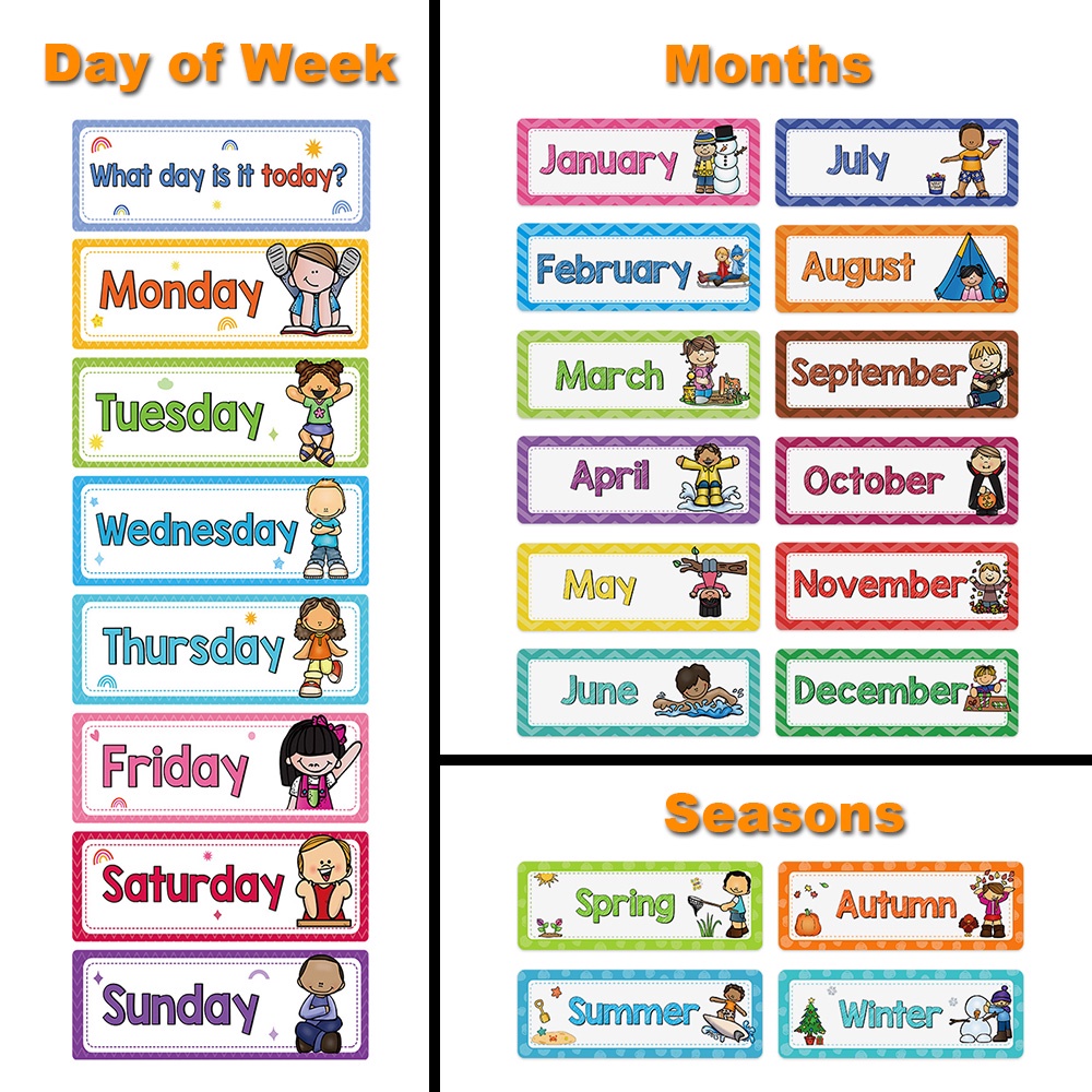 24 Pcs Children season month Week day English Learning Flashcards English Teaching Aids Kids Early E