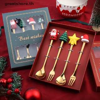 Greatshore ชุดช้อนส้อม ส้อม ลายกวาง คริสต์มาส ของขวัญ สําหรับตกแต่งต้นคริสต์มาส 4 ชิ้น 6 ชิ้น