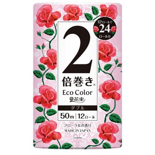 Hanataba Eco color ทิชชู่กระดาษชำระญี่ปุ่น รุ่นยาว2เท่า กลิ่นโรส สีชมพู ละลายน้ำได้ 2ชั้น 50เมตร 12ม้วน