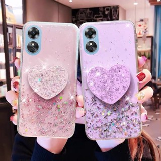 ใหม่ พร้อมส่ง เคสโทรศัพท์มือถือ TPU ใส แบบนิ่ม กันกระแทก ประดับเลื่อม รูปหัวใจ มีขาตั้ง สําหรับ OPPO A58 A78 4G A584G 2023