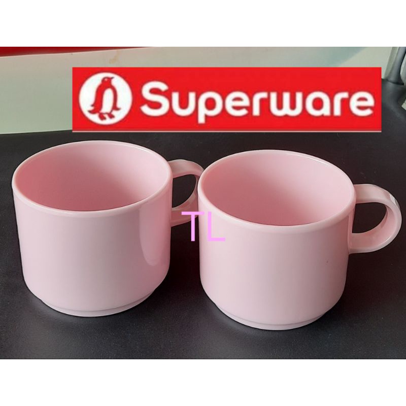 แก้วกาแฟซุปเปอร์แวร์ 2 ใบ สีชมพู (ไม่มีกล่อง) เมลามีน 100% ตรานกเพนกวิน superware