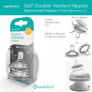 จุกนม Nanobebe 360 DOUBLE VENTED NIPPLES จุกนมระบายอากาศ 360 องศา บรรจุ 2 ชิ้นต่อแพค