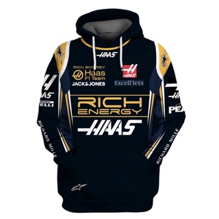 เสื้อกันหนาว มีฮู้ด พิมพ์ลาย Haas F1 Team Racing 3 มิติ สําหรับผู้ชาย ไซซ์ S ถึง 5XL