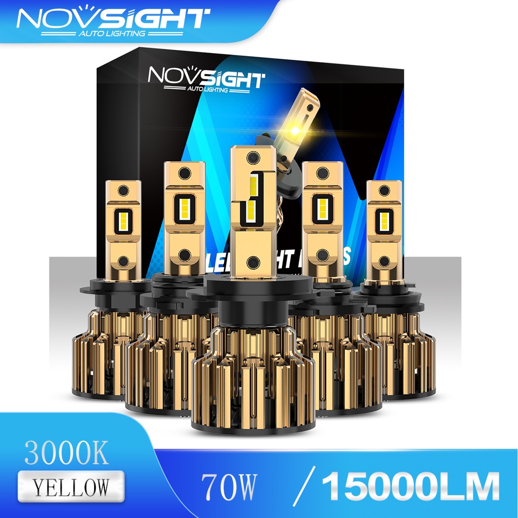 Novsight ใหม่ล่าสุด F03Y 9005 9006 9012 H11 H7 H4 รถ LED ไฟหน้า 3000K สีเหลือง 70W 15000LM รถหลอดไฟ Plug &amp; Play คู่