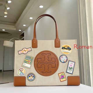 Tory BURCH กระเป๋าสะพายไหล่ กระเป๋าช้อปปิ้ง ผ้าแคนวาส สําหรับผู้หญิง