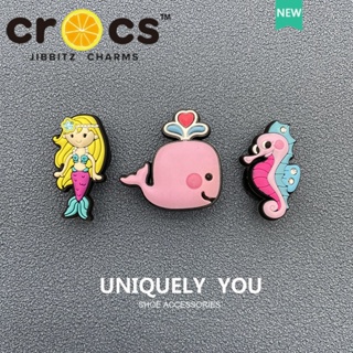 Crocs jibbitz charms หัวเข็มขัดรองเท้า ลายดอกไม้ นางเงือก DIY อุปกรณ์เสริม สําหรับ crocs