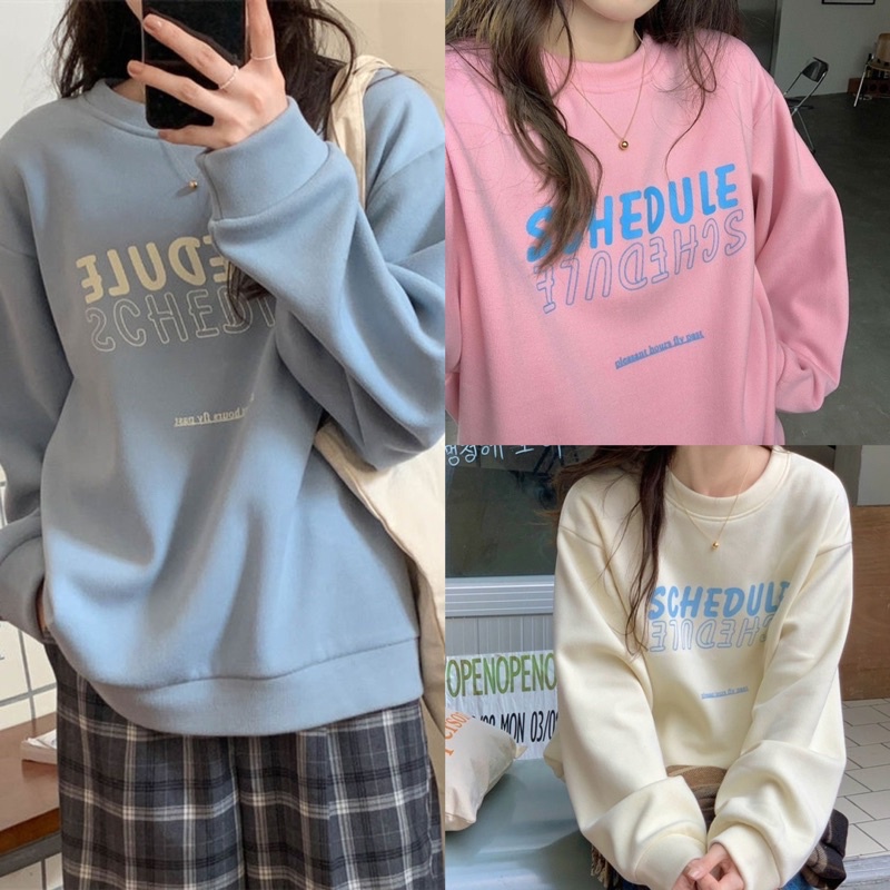 Sweater ส่งเร็ว 24 ชม. เสื้อสเวตเตอร์ 3 สี สกีนอักศร เนื้อผ้าคอตตอน สีพาสเทล สไตล์นักศึกษา เสื้อแขนยาวโอเวอร์ไซส์ ER66