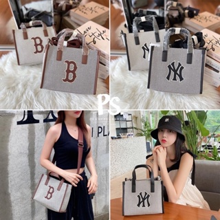 MLB แท้ 💯 พร้อมส่ง   กระเป๋า MLB Basic Big Logo Canvas S-Tote Bag กระเป๋าสะพาย ผ้าแคนวาส ปรับความยาวได้ น้ำตาล เทาดำ