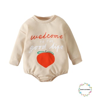 Babyclothes ชุดบอดี้สูท รอมเปอร์ แขนยาว คอกลม พิมพ์ลายตัวอักษร ลูกพีช ฤดูใบไม้ร่วง สําหรับเด็กทารกแรกเกิด