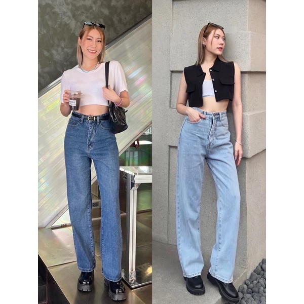 THESUNCO-JEANS01 กางเกงยีนส์ขากระบอกตรงเอวสูง เก็บหุ่น พรางหน้าท้อง