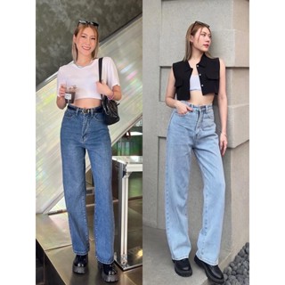 JEANS01-THESUNCO ลด20%โค้ดBAIPOR200 กางเกงยีนส์ขากระบอกตรงเอวสูง เก็บหุ่น พรางหน้าท้อง