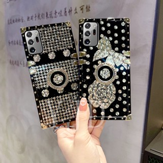 เคสโทรศัพท์มือถือ ทรงสี่เหลี่ยม กันกระแทก ลายดอกไม้ ประดับเพชร หรูหรา สําหรับ Samsung Note 20 Ultra Note 20+