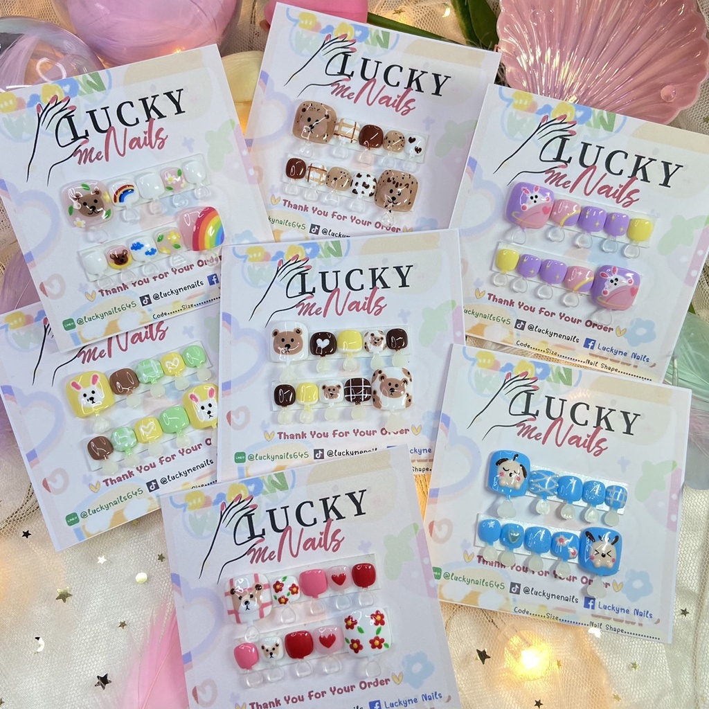 🌈SH133🔥เล็บเท้าลายน่ารัก เล็บปลอมเจลแท้พร้อมติด ฟรีกาว+ตะไบ และของแถมสุด cute💖