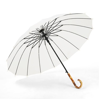 Men Umbrella Wind-Resistant 16-Bone Common People Bamboo Curved Handle Straight Rod Long Handle Umbrella Outdoor Sunshad