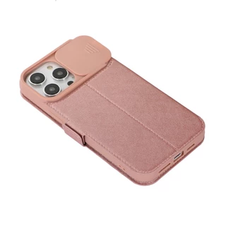 ใหม่ เคสโทรศัพท์มือถือหนัง ฝาพับ ป้องกันเลนส์กล้อง สีโรสโกลด์ พร้อมช่องใส่บัตร สําหรับ IPhone 15 14 Plus 13 12 11 Pro Max