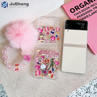 Jusheng เคสโทรศัพท์มือถือ ลายเซเลอร์มูน สามชิ้น แฟชั่น สําหรับ Samsung Z Flip4 Z Flip3