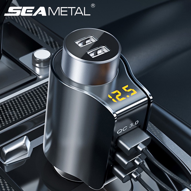 SEAMETAL ที่ชาร์จในรถ 96W ที่ชาร์จแบตในรถ QC3.0 ที่ชาร์จในรถยนต์ 3USB ชาร์จในรถ แฟลชชาร์จ 12V 24V Universal ที่ชาร์จเร็วที่จุดบุหรี่พร้อมโวลต์มิเตอร์