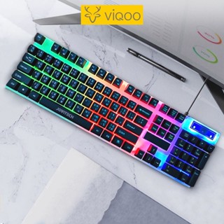 【COD】ชุดแป้นพิมพ์และเมาส์ VIQOO พร้อมไฟ LED สีรุ้ง 4 ดวง ซื้อแป้นพิมพ์และรับสติกเกอร์แป้นพิมพ์ภาษาไทย/ปรับแต่งภาษาไทย