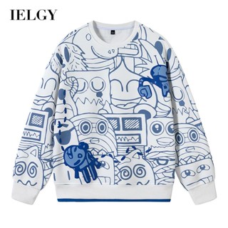 Ielgy เสื้อกันหนาวลําลอง คอกลม พิมพ์ลาย สไตล์ฮ่องกง สําหรับผู้ชาย