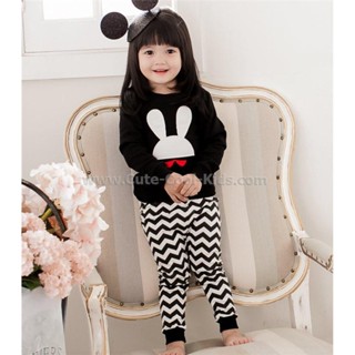 L-PJB-612 ชุดนอนเด็กแนว slim สีดำ ลายกระต่าย Size-90 (1-2Y)