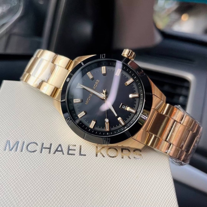 (ผ่อน0%) นาฬิกาชาย Michael Kors Layton Gold-tone Mens Watch MK8816  ✔️หน้าปัดกลม 44 มม. สีทอง