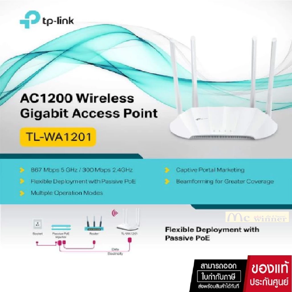 ACCESS POINT (แอคเซสพอยต์) TP-LINK TL-WA1201 AC1200 Dual-Band Wi-Fiเป็น Router ที่ขยายสัญญาณความเร็วไร้สาย-LIEFETIME