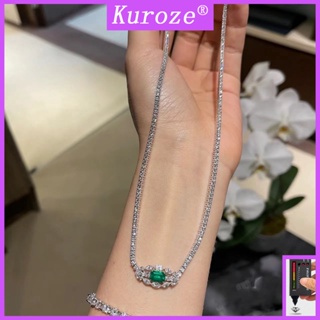 Kuroze สร้อยคอโซ่ จี้เพชรมรกต หรูหรา เครื่องประดับสตรี