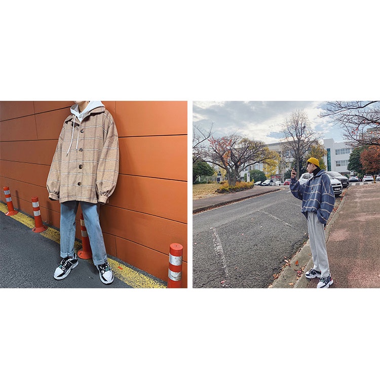LAPPSTER Men Korean Style Plaid Overcoat 2022 Overcoat Wool Mens Streetwear Windbreaker Harajuku Fashions Oversize Jacke #4