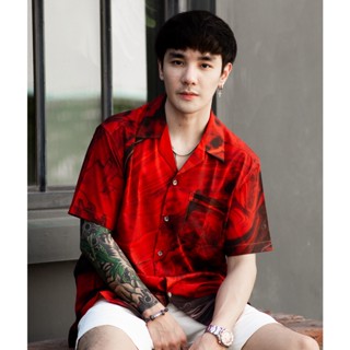 เสื้อเชิ้ตฮาวายแขนสั้นลายหินอ่อน(เรดแวมไพร์): Hawaii Red Vampire Marble Shirt(Short-Sleeve)