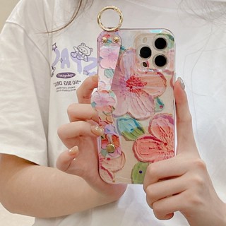 Chic Diamond Oil Painting Flower Wristband Phone Case For iPhone 11 Pro Max X XS XR Ring Hook Stand Holder Cover iPhone 7 8 Plus SE 2020