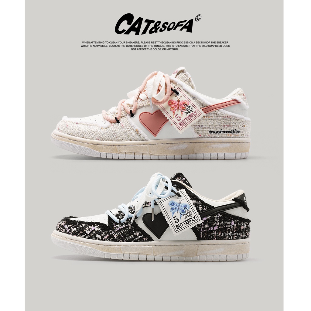 Cat And Sofa Classic Style Sneakers Platform Board Shoes รองเท้าผ้าใบ รองเท้าสเก็ต เสริมส้นเกาหลี Unisex