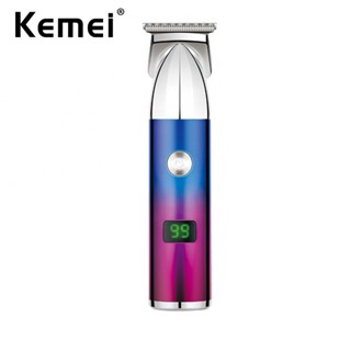 Kemei ปัตตาเลี่ยนตัดผมมืออาชีพผู้ชายตัดผมเครื่องตัดผมแบบชาร์จไฟไร้สายที่กันจอนผมไร้สาย 0.1 มม. จอแสดงผล LED