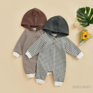 Babygarden- ชุดจั๊มสูท รอมเปอร์ แขนยาว มีฮู้ด ลายทาง ฤดูใบไม้ร่วง สําหรับเด็กผู้ชาย 0-24 เดือน