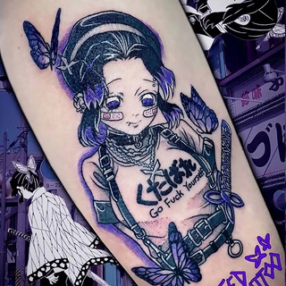 สติกเกอร์รอยสักชั่วคราว กันน้ํา ลายการ์ตูนอนิเมะดอกไม้ สไตล์ญี่ปุ่น สําหรับผู้หญิง