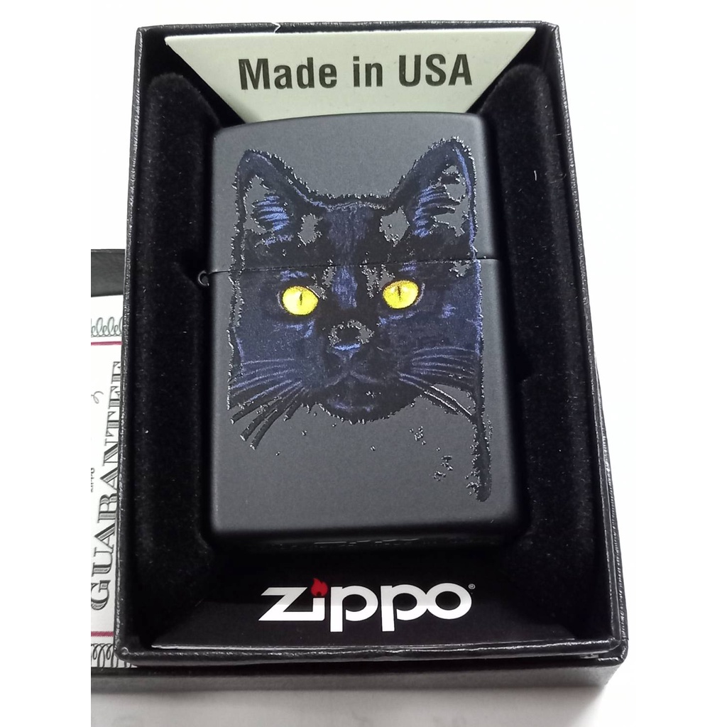 ZIPPO  48491  BLACK CAT  DESIGN   BLACK MATTE COLOR IMAGE   สีดำเมทาลิค ลายแบบสกรีน  รูปแมว   ของใหม