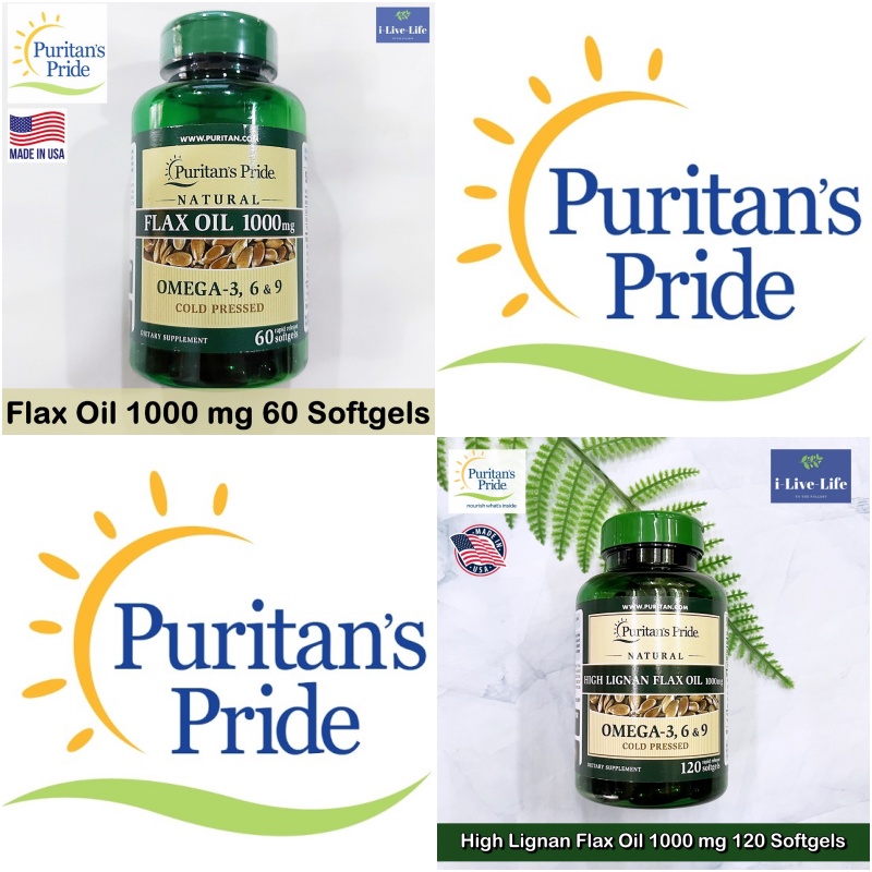 น้ำมันเมล็ดลินิน สกัดเย็น แฟลกซ์ออยล์ Cold Pressed Natural Flax Oil 1000 mg 60 Or 120 Softgels - Puritan's Pride