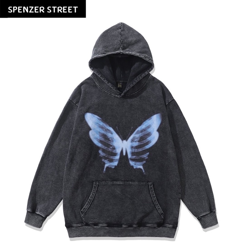 Spenzer.street | 🖤  Butterfly hoodies  เสื้อแขนยาว กันหนาว ฮู้ด เกาหลี เสื้อy2k ทราวิส 2pac ฮิต 2022