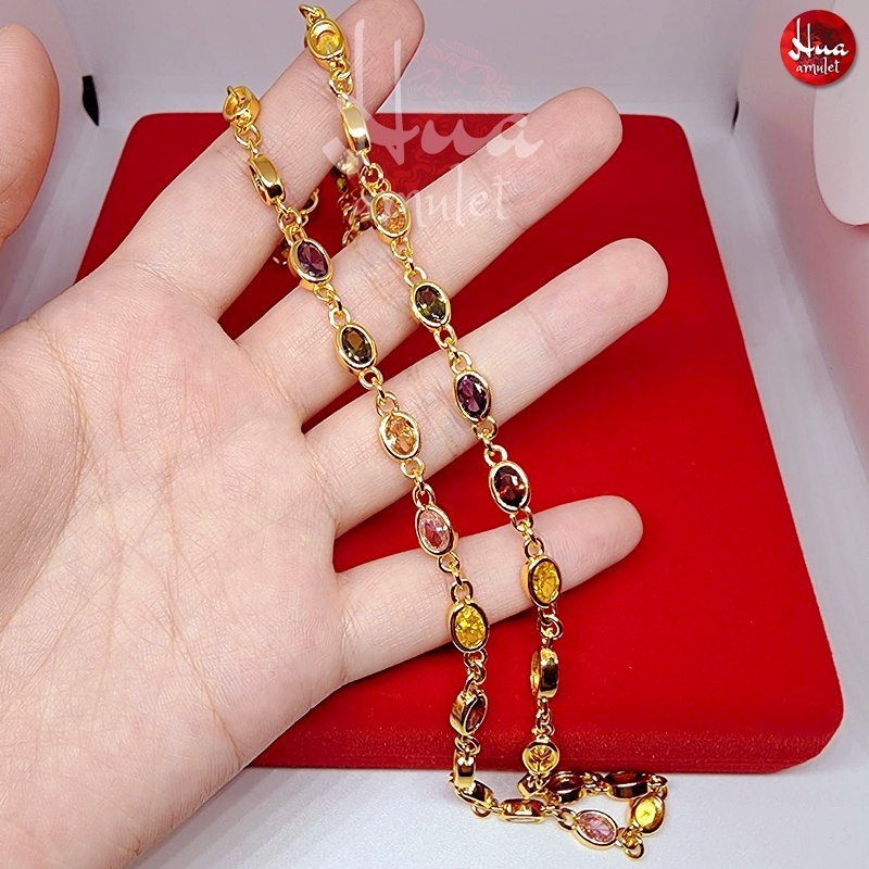 C34 สร้อยคอ นพเก้า เพรชมณีใต้น้ำ พลอยหลากสี ไม่ลอก ไม่ดำ สร้อยคอทอง สร้อยคอแฟชั่น ทองไมครอน งานทน สร