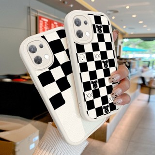 Lambskin+TPU Phone Case for OPPO Reno8 Cases Cute Plaid Bear Soft Shockproof Cover