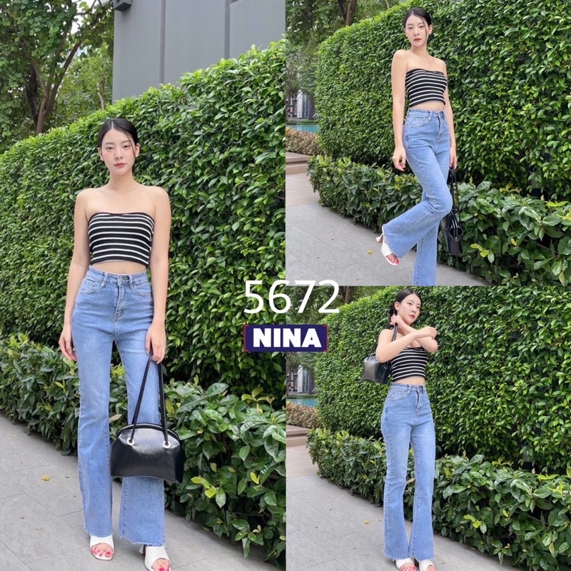 𝑵𝒊𝒏𝒂.𝒋𝒆𝒂𝒏𝒔 #5672 งานกางเกงขายาวเอวสูงปรี๊ดด งานขาม้า เปรี้ยวๆ ใส่กับบอดี้สูท เก๋ๆ เอวสูงเก็บทรงสะโพก ใส่แล้ว ผอม