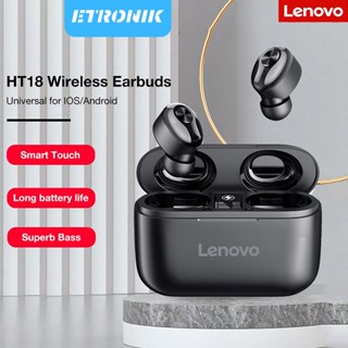 ETRONIK ต้นฉบับ Lenovo HT18 TWS ไร้สายบลูทูธ 5.0 หูฟัง 1000 มิลลิแอมป์ชั่วโมงแบตเตอรี่สแตนด์บายยาวพร้อมจอแสดงผล LED การตัดเสียงรบกวนการควบคุมระดับเสียงหูฟังสเตอริโอไฮไฟ