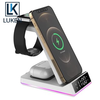 Luken แท่นชาร์จไร้สาย 15W Qi พับได้ 3 in 1 สําหรับ iP 13 12 Pro Max Mini 11 App Watch Airp Pro