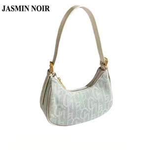 Jasmin NOIR กระเป๋าสะพายไหล่ กระเป๋าถือ ผ้ายีน ลายดวงจันทร์ เรียบง่าย สําหรับสตรี